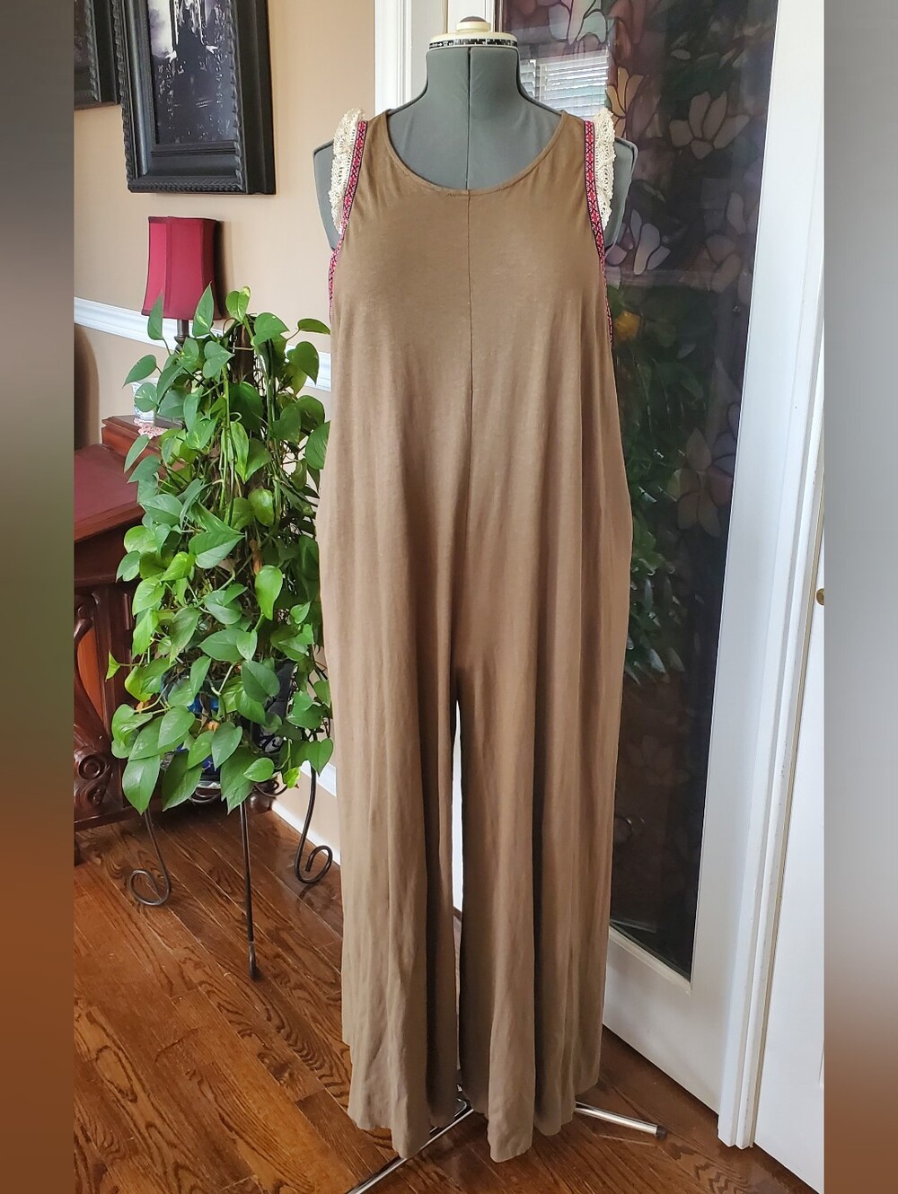 NWT Natural Life Boho Wide-Leg Jumpsuit Crochet Lace Trim SM